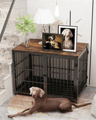 Furniture Large Wooden Dog Crate Indoor Elevated Dog Kennel End Table Lattice Playpen with 3 Doors Removable Tray