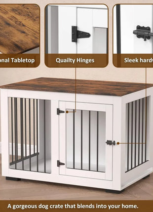 Furniture Dog Crate for Large Dogs Up to 60 lbs. - Decorative Puppy Kennel w/Wide Farmhouse Table Top & Steel Bars - 37'' Wide