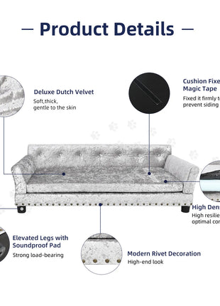 Deluxe Velvet Tufted Sofa Bed; Memory Foam Lounger for Large Dog
