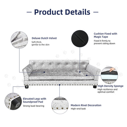 Deluxe Velvet Tufted Sofa Bed; Memory Foam Lounger for Large Dog
