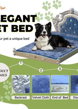Luxury Pet Bed with Headboard, Washable Dutch Velvet Cover, Dog and Cat Bed