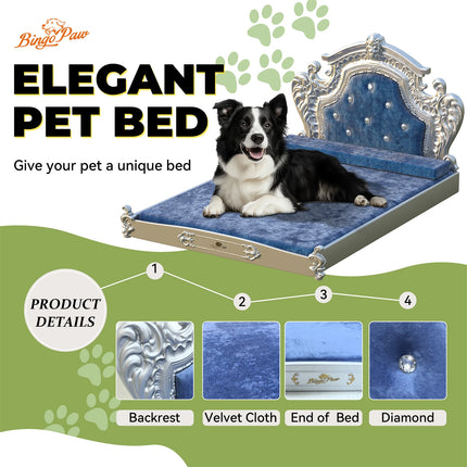 Luxury Pet Bed with Headboard, Washable Dutch Velvet Cover, Dog and Cat Bed