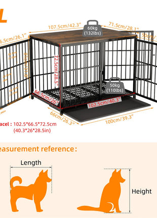 Furniture Large Wooden Dog Crate Indoor Elevated Dog Kennel End Table Lattice Playpen with 3 Doors Removable Tray