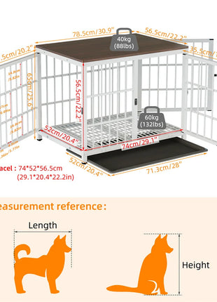 Furniture Large Wooden Dog Crate Indoor Elevated Dog Kennel End Table Lattice Playpen with 3 Doors Removable Tray