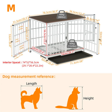 Furniture Large Wooden Dog Crate Indoor Elevated Dog Kennel End Table Lattice Playpen with 3 Doors Removable Tray