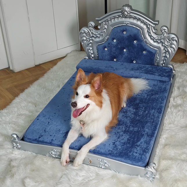 Luxury Pet Bed with Headboard, Washable Dutch Velvet Cover, Dog and Cat Bed