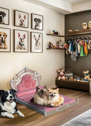 Luxury Pet Bed with Headboard, Washable Dutch Velvet Cover, Dog and Cat Bed