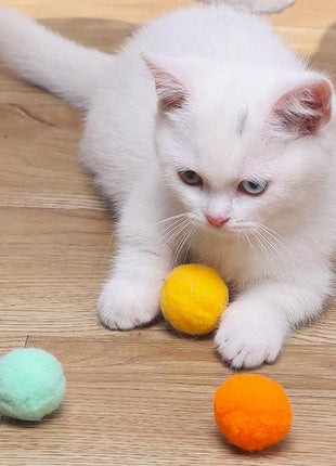 12Pcs/lot Stretch Plush Ball Toys for Cats Colorful Interactive Cat Pom Pom