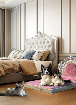 Luxury Pet Bed with Headboard, Washable Dutch Velvet Cover, Dog and Cat Bed