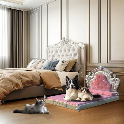 Luxury Pet Bed with Headboard, Washable Dutch Velvet Cover, Dog and Cat Bed