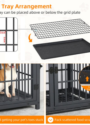 Furniture Large Wooden Dog Crate Indoor Elevated Dog Kennel End Table Lattice Playpen with 3 Doors Removable Tray