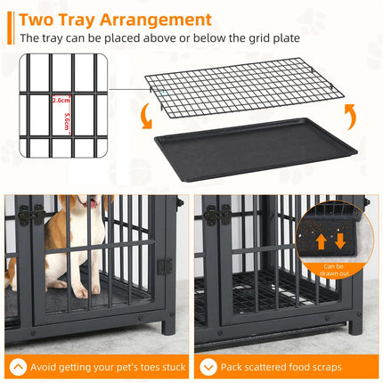 Furniture Large Wooden Dog Crate Indoor Elevated Dog Kennel End Table Lattice Playpen with 3 Doors Removable Tray