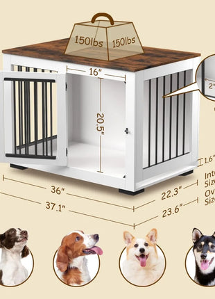 Furniture Dog Crate for Large Dogs Up to 60 lbs. - Decorative Puppy Kennel w/Wide Farmhouse Table Top & Steel Bars - 37'' Wide