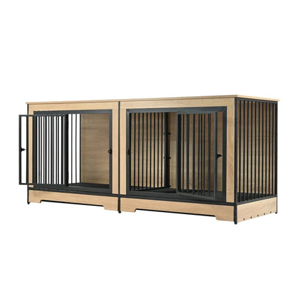 Furniture Dog Crate, XL Large Double Dog Cage with Tray for Medium Large Dogs, Wooden Dog