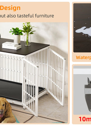 Furniture Large Wooden Dog Crate Indoor Elevated Dog Kennel End Table Lattice Playpen with 3 Doors Removable Tray