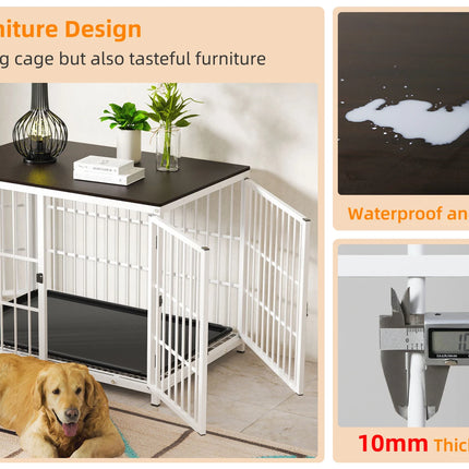 Furniture Large Wooden Dog Crate Indoor Elevated Dog Kennel End Table Lattice Playpen with 3 Doors Removable Tray