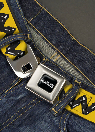 PEANUTS Title Logo Full Color Black/White Seatbelt Belt - Peanuts Charlie Brown Zig Zag Stripe Yellow/Black Webbing