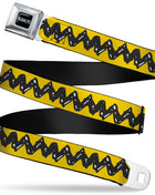 PEANUTS Title Logo Full Color Black/White Seatbelt Belt - Peanuts Charlie Brown Zig Zag Stripe Yellow/Black Webbing