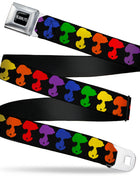 PEANUTS Title Logo Full Color Black/White Seatbelt Belt - Peanuts Snoopy Silhoutte Pose Black/Rainbow Multi Color Webbing