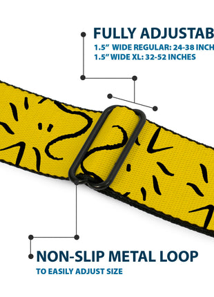 PEANUTS Title Logo Full Color Black/White Seatbelt Belt - Peanuts Woodstock Line Face Line Art Yellow/Black Webbing