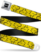 PEANUTS Title Logo Full Color Black/White Seatbelt Belt - Peanuts Woodstock Line Face Line Art Yellow/Black Webbing