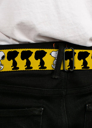 PEANUTS Title Logo Full Color Black/White Seatbelt Belt - Peanuts Snoopy Walking/Silhouette Pose Yellow/Black/White Webbing