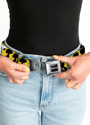 PEANUTS Title Logo Full Color Black/White Seatbelt Belt - Peanuts Snoopy Walking/Silhouette Pose Yellow/Black/White Webbing