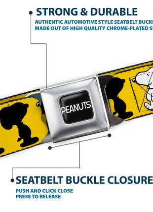 PEANUTS Title Logo Full Color Black/White Seatbelt Belt - Peanuts Snoopy Walking/Silhouette Pose Yellow/Black/White Webbing