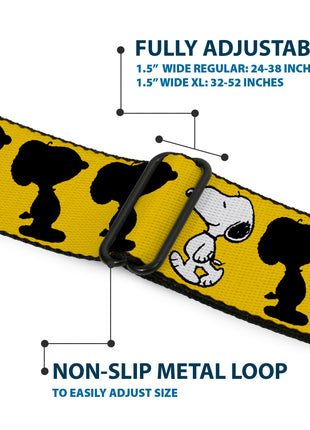 PEANUTS Title Logo Full Color Black/White Seatbelt Belt - Peanuts Snoopy Walking/Silhouette Pose Yellow/Black/White Webbing