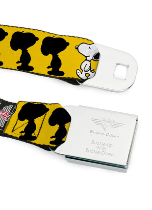 PEANUTS Title Logo Full Color Black/White Seatbelt Belt - Peanuts Snoopy Walking/Silhouette Pose Yellow/Black/White Webbing