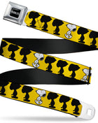 PEANUTS Title Logo Full Color Black/White Seatbelt Belt - Peanuts Snoopy Walking/Silhouette Pose Yellow/Black/White Webbing