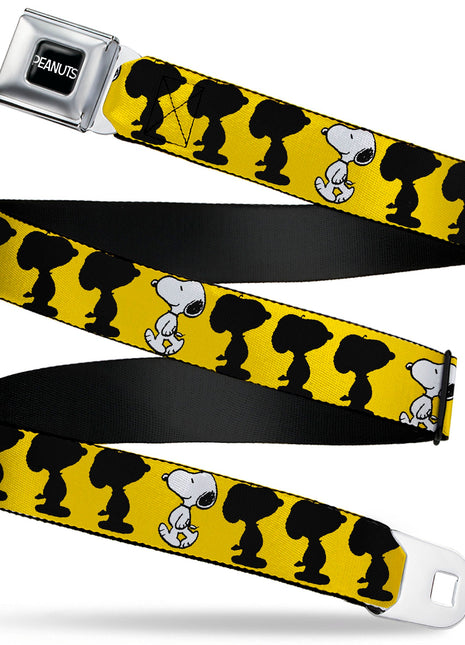 PEANUTS Title Logo Full Color Black/White Seatbelt Belt - Peanuts Snoopy Walking/Silhouette Pose Yellow/Black/White Webbing