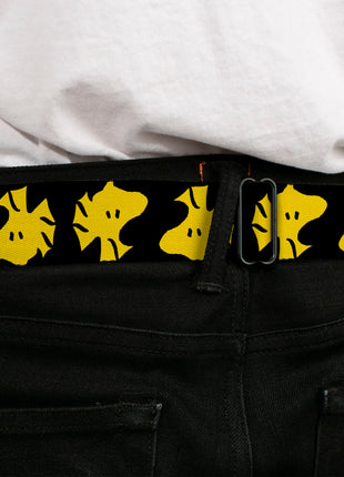 PEANUTS Title Logo Full Color Yellow/White Seatbelt Belt - Peanuts Woodstock Face Flip Black/Yellow Webbing
