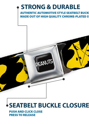 PEANUTS Title Logo Full Color Yellow/White Seatbelt Belt - Peanuts Woodstock Face Flip Black/Yellow Webbing