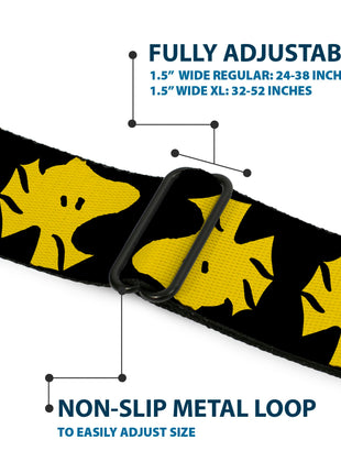 PEANUTS Title Logo Full Color Yellow/White Seatbelt Belt - Peanuts Woodstock Face Flip Black/Yellow Webbing
