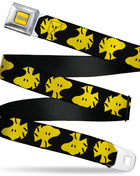 PEANUTS Title Logo Full Color Yellow/White Seatbelt Belt - Peanuts Woodstock Face Flip Black/Yellow Webbing