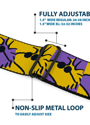 PEANUTS Title Logo Full Color Yellow/White Seatbelt Belt - Peanuts Woodstock Shades Pose Blocks Blue/Yellow/Black Webbing