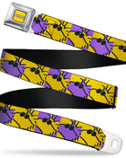 PEANUTS Title Logo Full Color Yellow/White Seatbelt Belt - Peanuts Woodstock Shades Pose Blocks Blue/Yellow/Black Webbing