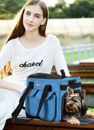 TRAVAGO PET Collapsible Airline Travel Pet Carrier Bag, Portable Small Animal Carrier, Blue, 16'' - Pup List