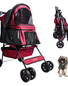 Jespet 4-Wheel Promenade Pet Stroller for Small Dogs Cats, Maroon, 36'' - Pup List