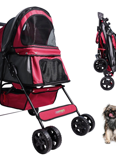 Jespet 4-Wheel Promenade Pet Stroller for Small Dogs Cats, Maroon, 36'' - Pup List