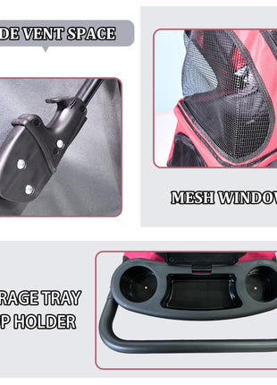 Jespet 4-Wheel Promenade Pet Stroller for Small Dogs Cats, Maroon, 36'' - Pup List