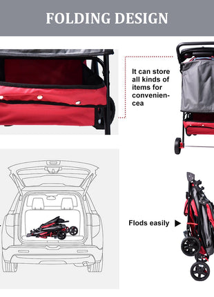 Jespet 4-Wheel Promenade Pet Stroller for Small Dogs Cats, Maroon, 36'' - Pup List