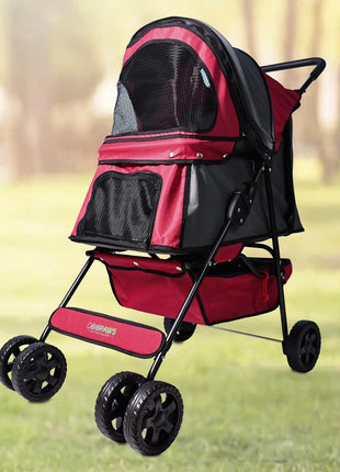 Jespet 4-Wheel Promenade Pet Stroller for Small Dogs Cats, Maroon, 36'' - Pup List