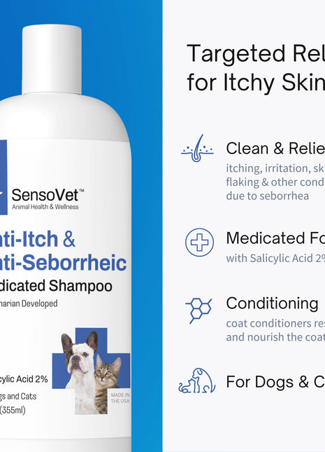 Anti-Seborrheic & Anti-Itch Relief Shampoo for Dogs & Cats - 12oz