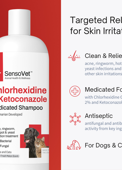 Chlorhexidine Ketoconazole Shampoo for Dogs & Cats - 12oz