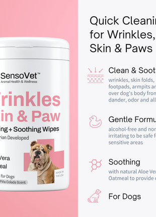 Wrinkles, Skin & Paw Cleaning Soothing Wipes for Dogs - 60 Wipes