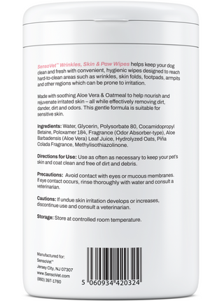 Wrinkles, Skin & Paw Cleaning Soothing Wipes for Dogs - 60 Wipes