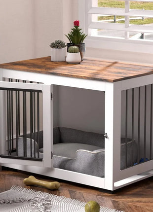 Furniture Dog Crate for Large Dogs Up to 60 lbs. - Decorative Puppy Kennel w/Wide Farmhouse Table Top & Steel Bars - 37'' Wide