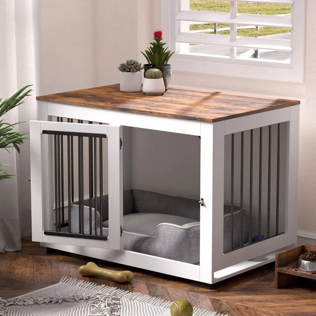 Furniture Dog Crate for Large Dogs Up to 60 lbs. - Decorative Puppy Kennel w/Wide Farmhouse Table Top & Steel Bars - 37'' Wide